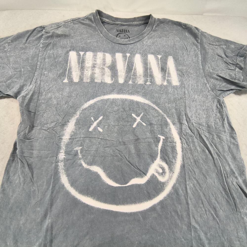 Nirvana Band Casual Crew Neck Graphic Shirt Adult Mens Size Large L Blue White